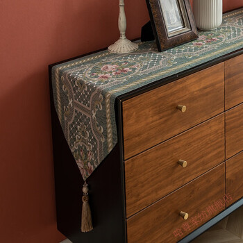 Table decoration table mat long european style light luxury table flag home tv cabinet tablecloth sideboard cover cloth coffee table tablecloth divi green-pointed 35*120cm suitable for cabinet length 60-90cm