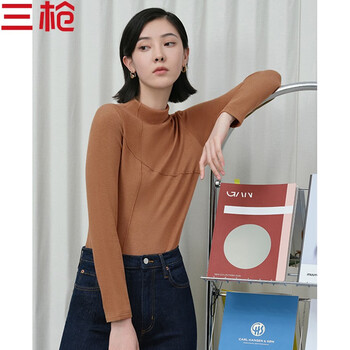 Sangun women's autumn and winter double-sided velvet collared long-sleeved fashionable inner layer soft, comfortable and warm half turtleneck bottoming shirt caramel l -2xl