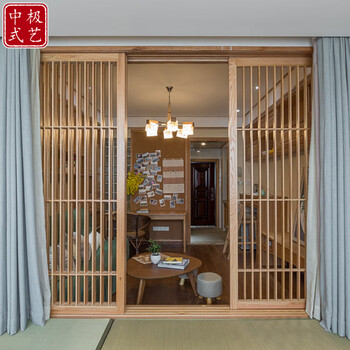 Zongyi new chinese style sliding door japanese style hanging rail sliding door custom partition door solid wood tatami lattice solid wood flower grille customized according to size and style