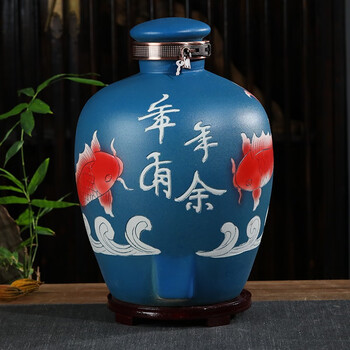 Porcelain yun jingdezhen ceramic wine jar wine storage household wine jar white wine jar empty wine bottle storage jar retro wine storage jar more than every year (blue) - 50 pounds non-porous