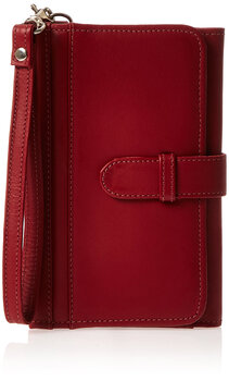 Piel leather card case and phone wristlet red one size