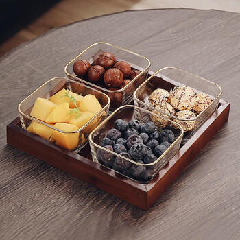 Genas glass fruit plate living room retro light luxury creative snack compartmented dry fruit plate nordic ins snack candy plate