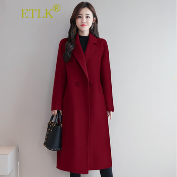Etlk 2025 autumn and winter new high-end elegant temperament double-sided wool coat women's mid-length woolen woolen coat burgundy (hot-selling color) l -101-112 catties