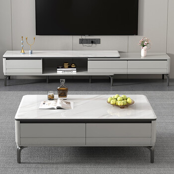 Fansiji simple retractable tv cabinet coffee table combination modern small living room simple tempered glass floor cabinet coffee table 1.3 meter bar coffee table marble countertop