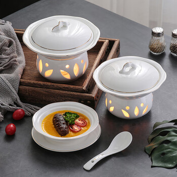 Sailoto bird's nest stew pot, gold-rimmed isinglass pot, liao ginseng cup, sea cucumber, abalone, rice fin cup, cordyceps bowl, one-person candle heating tableware, gold-rimmed 6-inch butter dish 150 ml + magnolia stove +