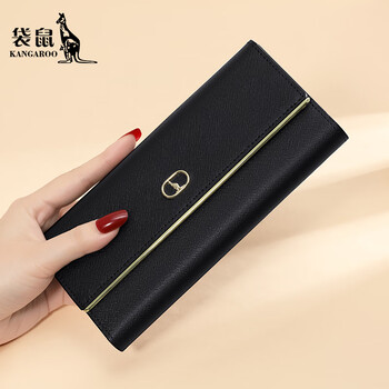 Kangaroo long clutch bag genuine leather wallet for women 2025 new fashion wallet for mom banquet exquisite coin handbag trendy black