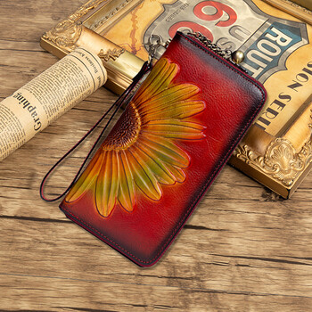 Orpheus new women's original retro niche design handmade wallet women's first layer cowhide wallet women's long genuine leather wallet red