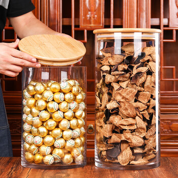 Juhao four seasons xinhui tangerine peel storage jar large transparent glass tea jar small green orange moisture-proof fish maw sealed jar medicinal storage 1.8 liters (12*20cm) high boron glass