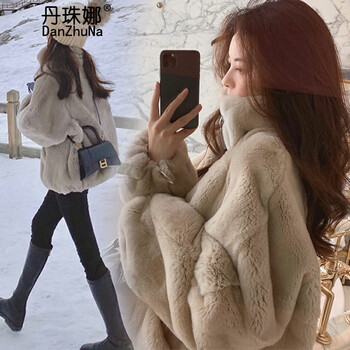 Danzhuna (danzhuna) lamb wool jacket women's 2025 autumn and winter new korean style versatile thickened plush lamb wool cotton jacket women khaki stand collar m