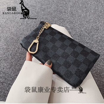 Kangaroo long women's bag coin purse multi-card slot card holder women's korean card holder mini wallet portable small card holder long black gray square plaid