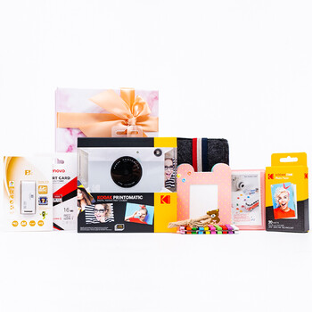 Kodakprintomatic instant camera, off-white, instant (shoot and print, ink-free printing, simple contrasting colors) gift box