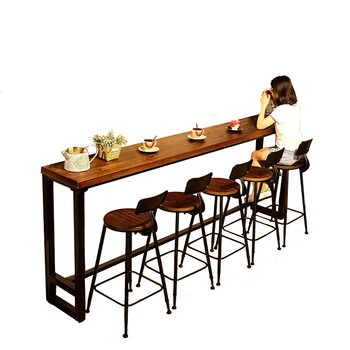 American solid wood bar table retro bar cafe iron bar table and chair combination milk tea shop wall high table customization 200*40*105cm