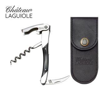 Chateau laguiole french imported laguiole wine knife handmade seahorse knife black horn red wine bottle opener luxury black horn upgraded version - yellow edge