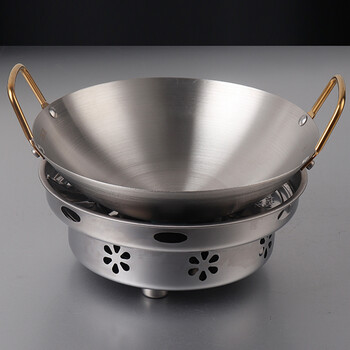 Dele stainless steel dry pot bar tripod thickened golden ear alcohol stove household non-stick pot commercial pot base golden ear bar tripod 26cm+ natural color base