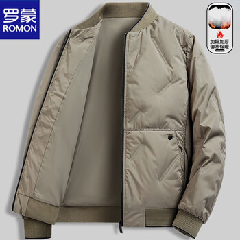 Romon 2025 baseball collar cotton jacket men's winter large size fashion warm jacket thickened casual stand collar jacket trendy khaki xl