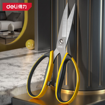 Deli scissors household strong stainless steel scissors unboxing multifunctional handmade paper scissors kitchen cutting seam scissors coated with rubber hardness upgrade large wide handle-dl358009