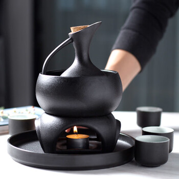 Yanhetang home liquor gift box set ceramic wine warmer warmer chinese wine boiler moving to a new home gift yu - stone pottery round bottle wine ware 4 cups - 8 pieces 4 pieces