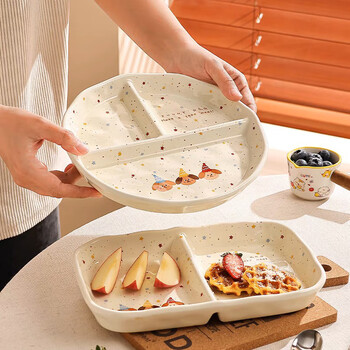 E7 life breakfast plate, one person food divided plate, quantitative plate, fat-reduced tableware, children's household ceramic tableware, cute style, round divided plate, cute puppy