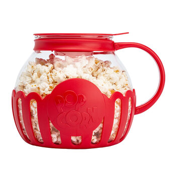 Ecolution microwave popcorn maker, 3l large capacity, made of borosilicate glass, microwaveable, 3-in-1 multifunctional lid, essential for family movie night, red model