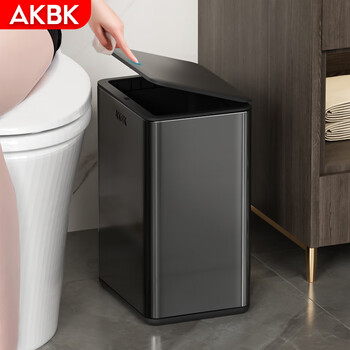 Akbk stainless steel trash can 12l black bathroom gap press toilet with lid press ring living room light luxury