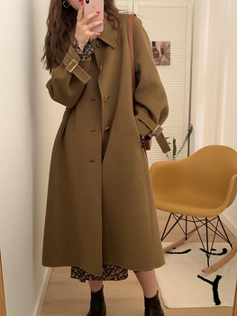 Qiyun same-day hair double-sided woolen coat for women autumn and winter new temperament mid-length knee-length woolen coat dark khaki m 106-115 catties