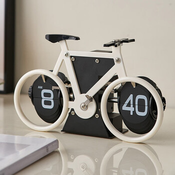Light lemon retro automatic page-turning clock alarm clock living room table clock student desktop mechanical clock table clock new year's day gift mechanical page-turning clock-bicycle white