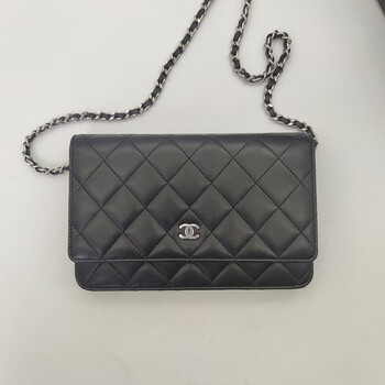 Second-hand 95 new chanel\/chanel black sheepskin woc silver chain ladies flip crossbody bag