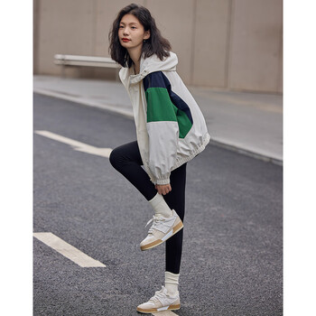 Demana contrast color splicing jacket spring and autumn hooded diagonal pocket design long sleeve cardigan jacket for women