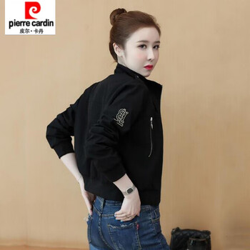 Pierre cardin spring and autumn jacket women's short 2025 new korean style versatile casual small jacket top fashionable baseball uniform black (garib) xl (recommended 110-120 catties)
