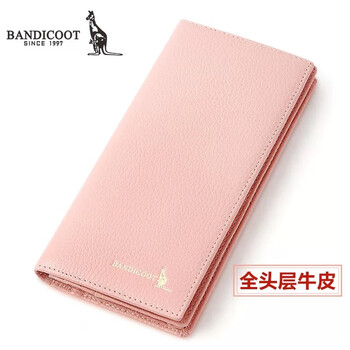 Kangaroo women's wallet long genuine leather 2024 new fashion korean version sweet first layer cowhide multifunctional hand wallet pink