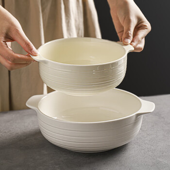 Kawashimaya double-eared soup bowl home new high-looking ceramic pickled fish large bowl instant noodle bowl large soup basin 6.5-inch double-eared bowl (white)