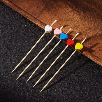 Bar soul cocktail decorative picks creative wine picks bamboo picks martini olive picks professional bartender supplies fruit picks fruit forks heart shape-color 100 count