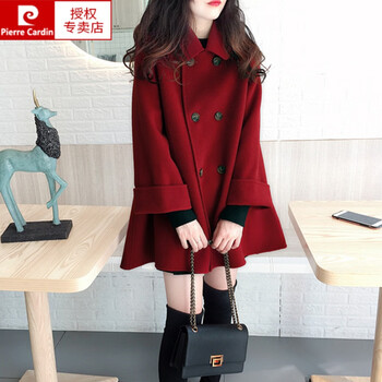 Pierre cardin double-sided cashmere coat women's new doll collar cape style korean style loose small woolen coat red m 110-125