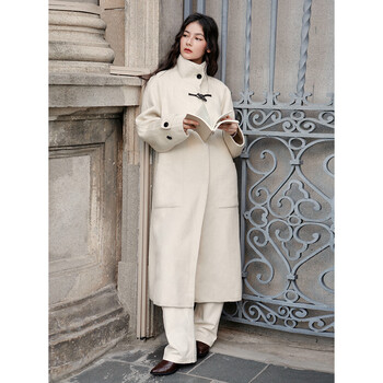 Peacebird horn button double-sided woolen coat a1aae4286 off-white xs