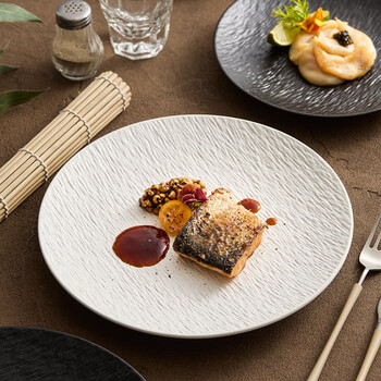 Chidu frosted stone pattern ceramic plate high-end shallow plate round plate japanese flat plate western food plate 2025 new steak plate 8-inch stone pattern shallow plate - frosted white