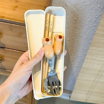 Fanxiang ins kapibala spoon and chopstick set box high-looking fork student adult outing portable tableware three-piece set ins kapibala spoon + fork + chopsticks + box four-piece set