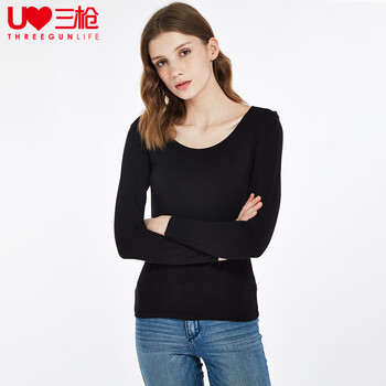 Sangun spring and autumn women's large round neck thin, warm, slim fit, fashionable high-crotch long-sleeved bottoming top, black xl (170/95)
