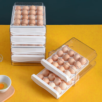 Beishan egg carton refrigerator transparent crisper drawer storage box large capacity multi-layer stackable storage box double layer with time scale 60 pieces