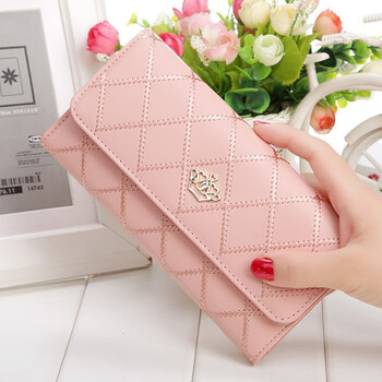 Junxingyue women's wallet 2024 new high-end women's small wallet 2024 new wallet women's long three-fold korean version with u crown-pink