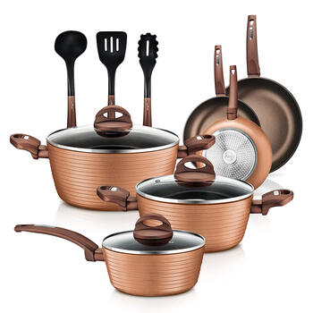 Nutrichef 12-piece professional nonstick cookware set coffee brown home kitchen cooking