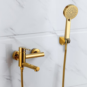 Azos all copper bathtub faucet hot and cold shower faucet shower set bathroom toilet rotatable mixing valve gold home a type titanium shower faucet + shower + hose + shower seat