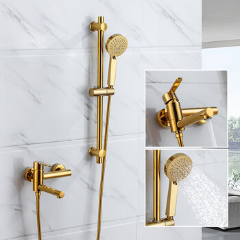 Azos bathroom faucet all copper hot and cold shower faucet shower set bathroom toilet rotatable mixing valve gold home a type titanium shower faucet + shower + hose + shower rod