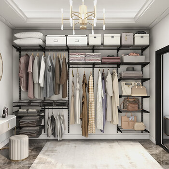 Midas gray series black metal steel frame wardrobe cloakroom wall wardrobe bedroom custom wall-mounted environmentally friendly wall cabinet 3-meter black metal wardrobe solution