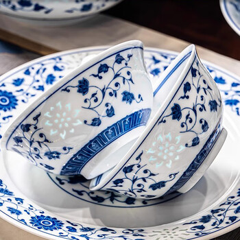 Rich jade jingdezhen high-looking blue and white porcelain exquisite tableware set high-end housewarming household light luxury ceramic dishes marigold set (underglaze color) 29 pieces