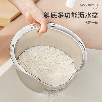 Added stainless steel drain basket rice cleaning artifact rice washing sieve fruit plate home kitchen special sink storage