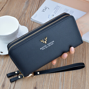 New style women's wallet women's long double zipper mobile phone bag fashionable simple large capacity double layer wallet clutch small bag black