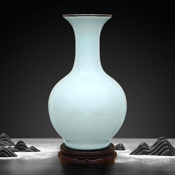 Proud jingdezhen ceramics chinese-style official kiln vase crafts living room decorations entrance office office exquisite rack decorations azure crack appreciation vase + base + certificate