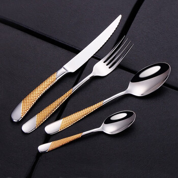Mino yaki 304 stainless steel knife, fork and spoon tableware set thick nordic western food spoon and fork steak knife and fork gift box set