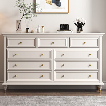 Changbai american solid wood nine-drawer cabinet bedroom 579-drawer cabinet living room entrance cabinet complete locker storage cabinet 1.5 meters nine-drawer cabinet (150*45*95) white