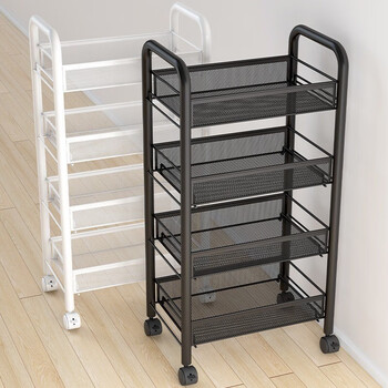 Nifeng trolley storage rack kitchen fruit and vegetable basket floor-standing multi-layer toy snack storage rack multi-functional storage rack 3-layer black-simple pp style without hooks